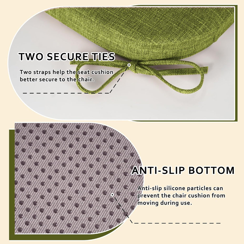 ELFJOY Chair Cushions for Dining Chairs Non Slip Chair Pads Set of 4 Seat Cushions with Ties Indoor 16.7" x 16" Green
