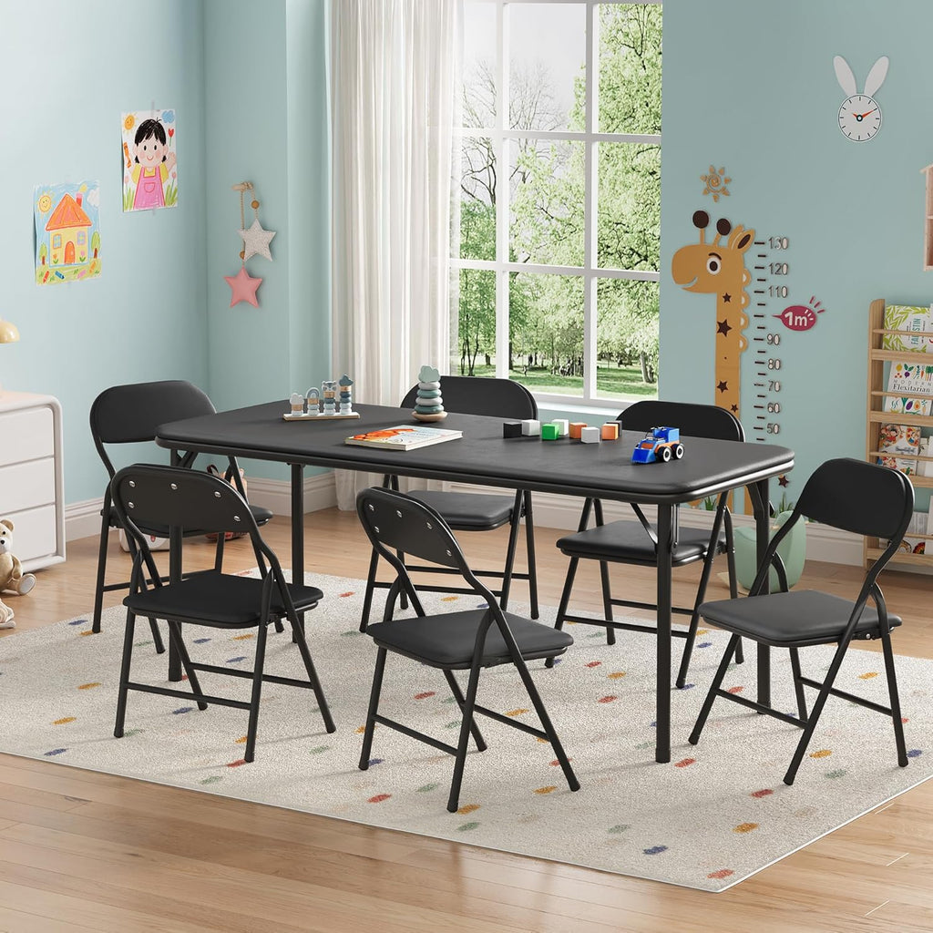 GAOMON 7 Piece Set Folding Table and Chairs Set, Boys and Girls Activity Table and Chairs Set for Dining Room,Daycare,Classrooms