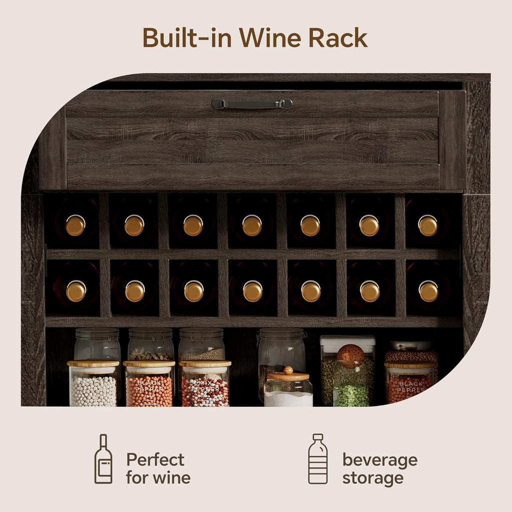 Ball & Cast Farmhouse Kitchen Pantry Cabinet, Brown, 71 Inch | Adjustable shelves, microwave shelf, wine rack & drawer storage