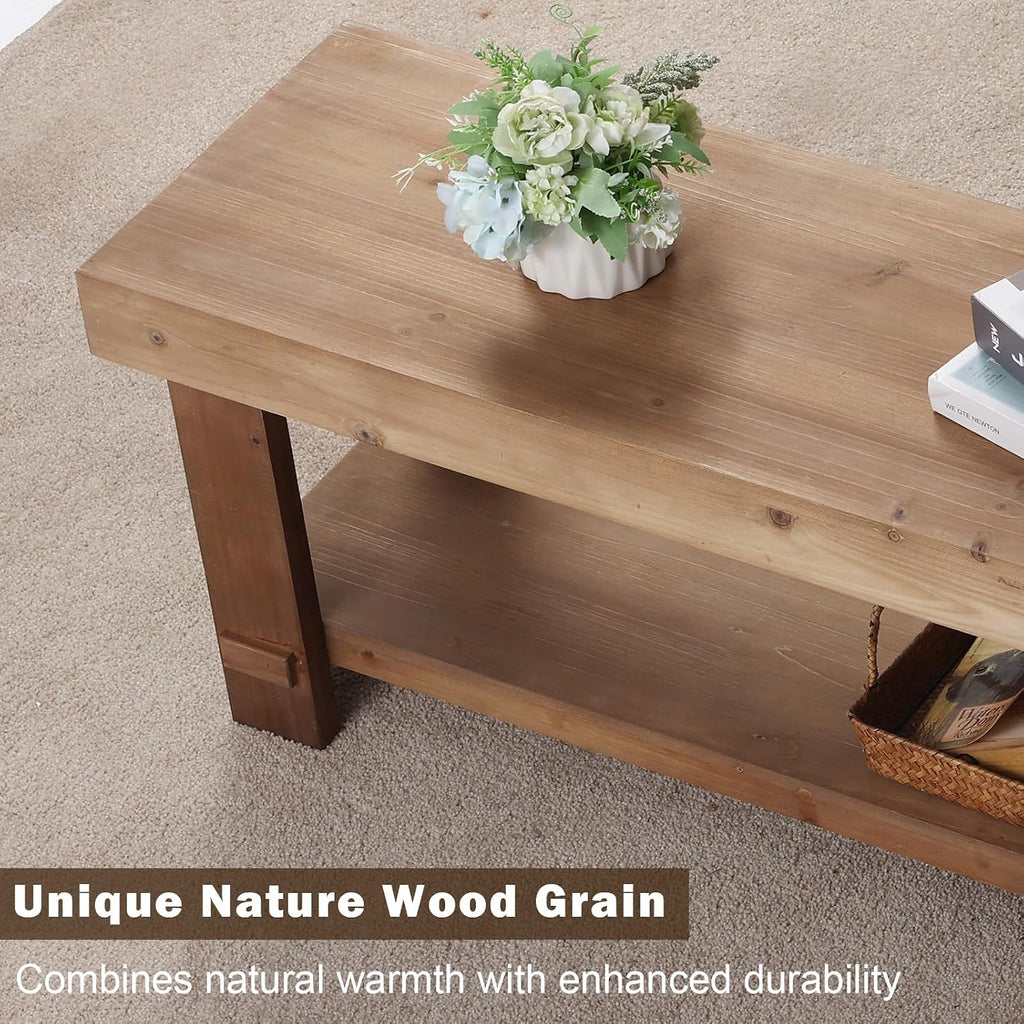 Solid Wood Bench - 42.5" Long Farmhouse Entryway Bench, Narrow End of Bed Storage Benches Seat for Indoor, Entryway, Dining Room, Living Room, Bedroom and Hallway, Natural