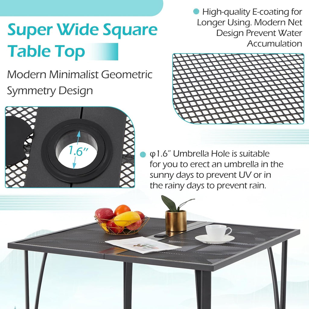 AECOJOY 39.4" Outdoor Patio Dining Table for 4, Square Metal Patio Table with 1.6" Umbrella Hole, All-Weather Resistant Outdoor Furniture Tables for Patio, Backyard, Garden, Poolside (Dark Grey)