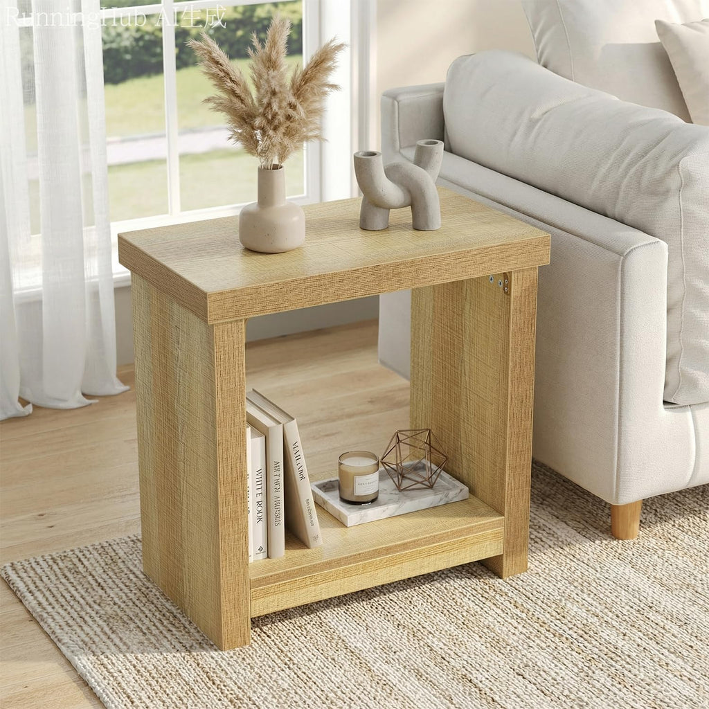 knoworld Nightstands Set of 2, End Tables Set for Bedroom, Narrow Side Tables with Shelves, Square End Table for Living Room, Slim Rectangle Accent Table, Farmhouse Bedside Table, Natural