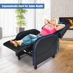 POWERSTONE Gaming Recliner Chair, Reclining Gaming Chairs for Adults Ergonomic Leather Sofa with Footrest Lumbar Support Headrest and Side Pouch for Living Room Home Theater, Blue