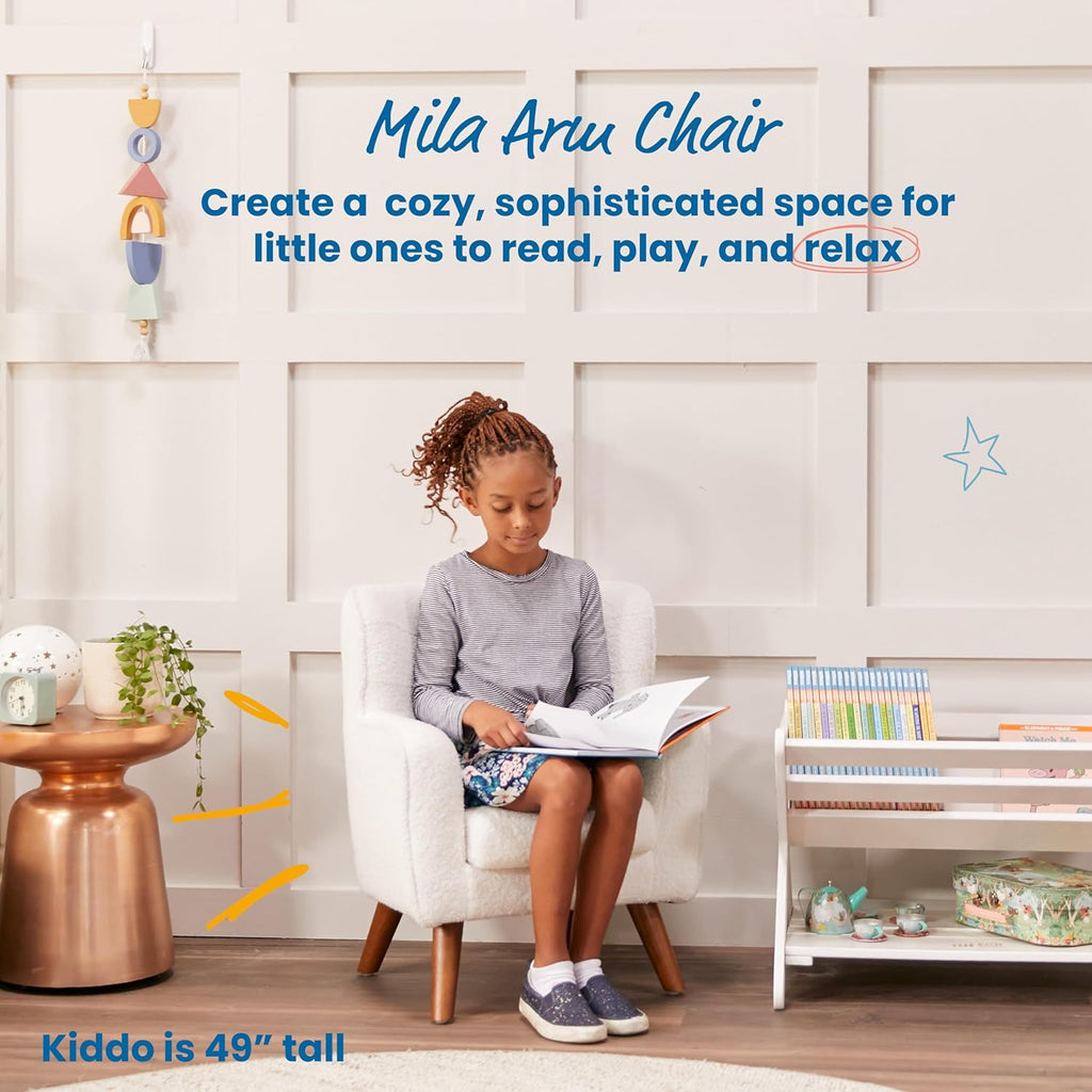 ECR4Kids Mila Sherpa Toddler Arm Chair with Removable Wooden Legs, Kids Furniture, White