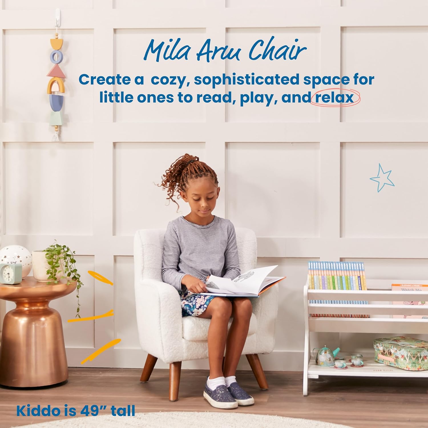ECR4Kids Mila Sherpa Toddler Arm Chair with Removable Wooden Legs, Kids Furniture, White