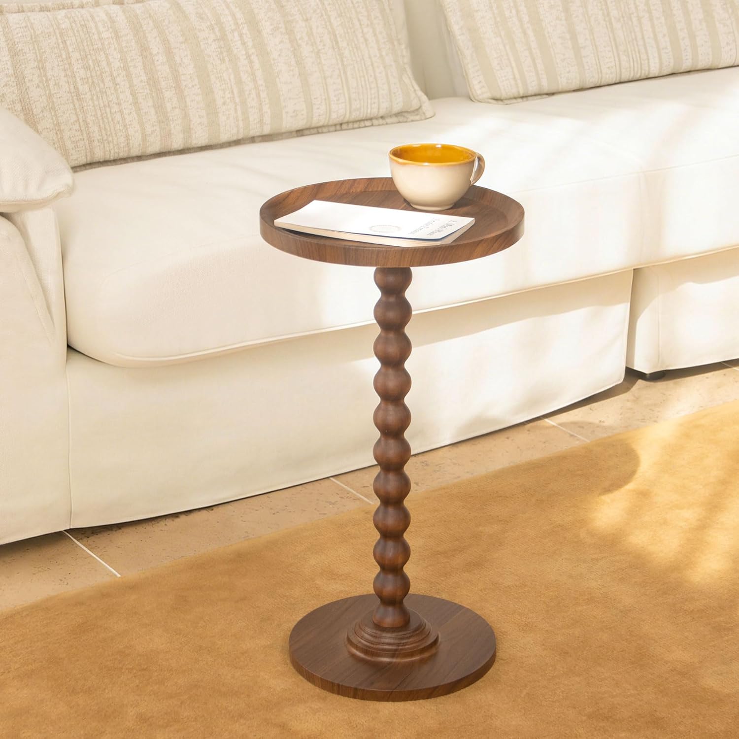 AWASEN Small Side Table, Round Drink Table for Small Spaces, Round Accent End Table Living Room, Nightstand for Bedroom, Corners, Office, Walnut Brown