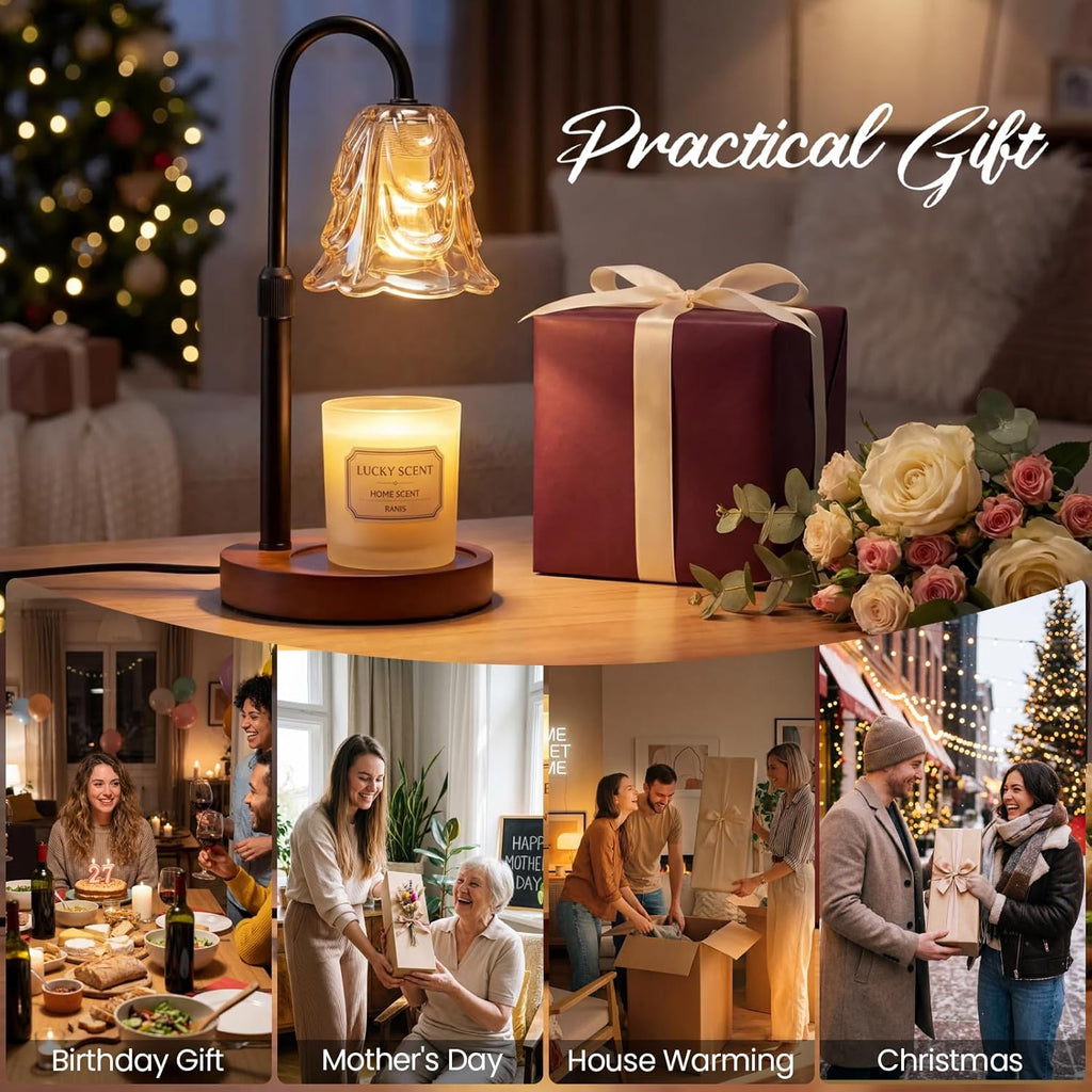Electric Candle Warmer Lamp with Timer & Dimmable, Adjustable Height Flameless Wax Warmer for Jar Candles, Auto Shut Off, Home Decor for Bedroom Living Room Office, Ideal Gift