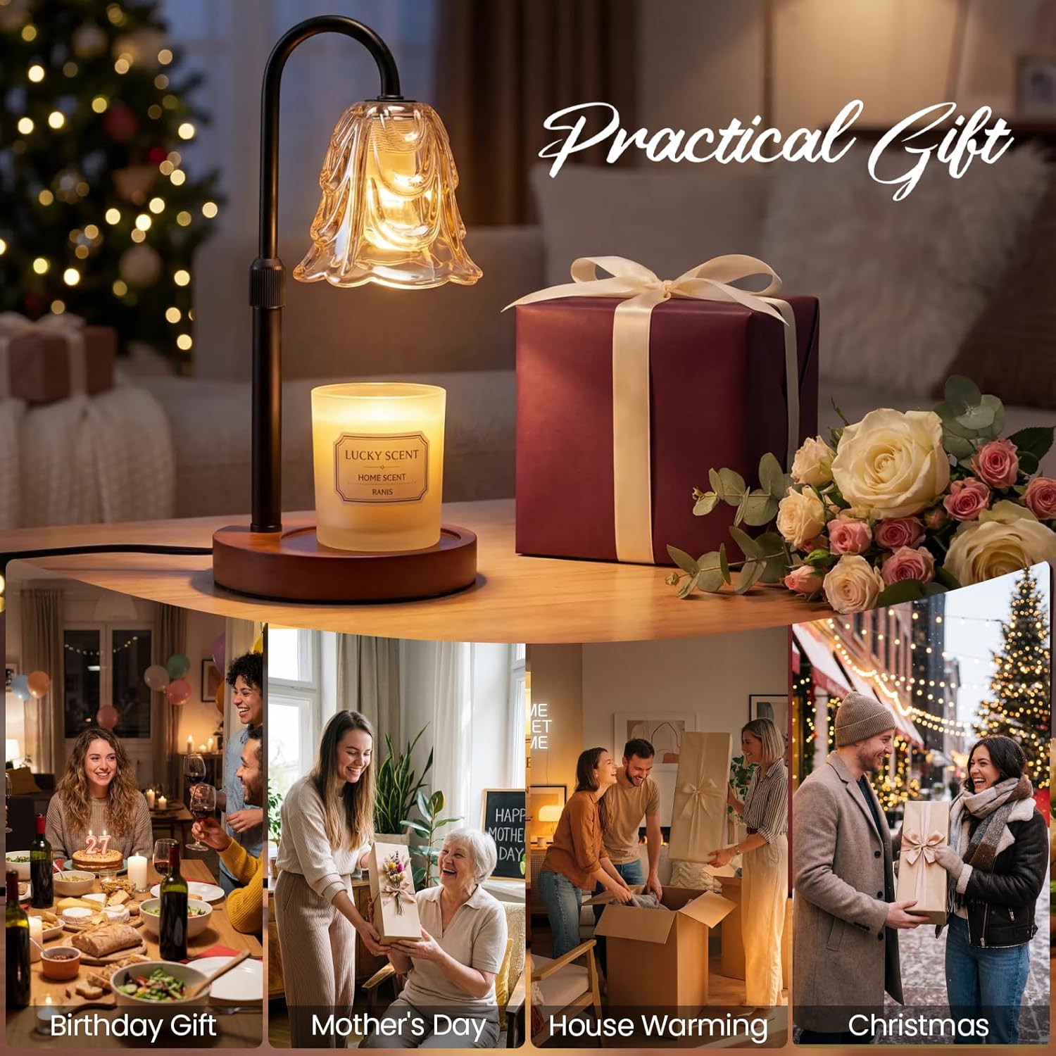 Electric Candle Warmer Lamp with Timer & Dimmable, Adjustable Height Flameless Wax Warmer for Jar Candles, Auto Shut Off, Home Decor for Bedroom Living Room Office, Ideal Gift