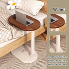 Retro-Colored Sofa TV Tray,Rounded C-Shaped Side Table that Slides Under Sofa,Small Walnut Veneer Sofa Side Table,Minimalist and Stylish C-Shaped Side Table,Walnut White,17.7x11.8in