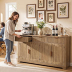 YITAHOME 59" Fluted Sideboard Buffet Cabinet with Storage, Wood Kitchen Storage Cabinet with Adjustable Shelves & Drawers, Mid Century Modern Credenza for Kitchen, Living Room, Entryway (Natural Oak)