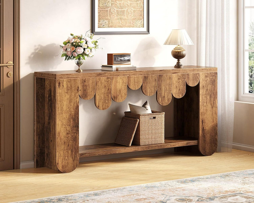 IBF 63” Long Entryway Table, 2-Tier Console Table with Storage, Farmhouse Wooden Rectangular Sofa Table Behind The Couch, Modern Entry Table for Hallway Entrance Foyer Home Living Room, Rustic Brown