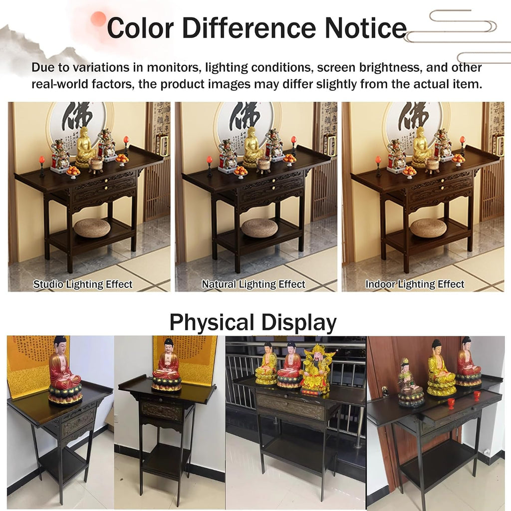 Altar Table,Meditation Table with Storage,Floor Puja Tables for Spiritual,Alter Cabinet with Drawer,Personal Shrine Altar,Buddhist Shrine Prayer Stand Riser,for Home Decor,Witch Wiccan(25.9x15.7x39.3i