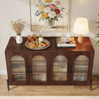 HUAHUU 55" Buffet Cabinet with Storage, Large Sideboard Cabinet with Fluted Doors & Adjustable Shelves, Modern Kitchen Storage Cabinets for Living Room, Entryway, Walnut