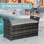 Oakcloud 75 Gallon Patio Storage Bench, Outdoor Wicher Garden Furniture Storage Deck Box Bench with Handles and Cushion, Grey
