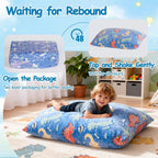 BRINJOY Kids Bean Bag Chair Bed, 3 in 1 Memory Foam Filled Bean Bag Sofa with Removable Cover for Playroom Daycare Bedroom, Toddlers Lazy Floor Mattress Lounger for Boys Girls, Glowing Dinosaur