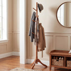 SONGMICS HOME Freestanding Coat Rack, Solid Wood, 8 Hooks, for Living Room, Bedroom, Home Office, 20.4 x 17.7 x 68.9 Inches, Dark Walnut