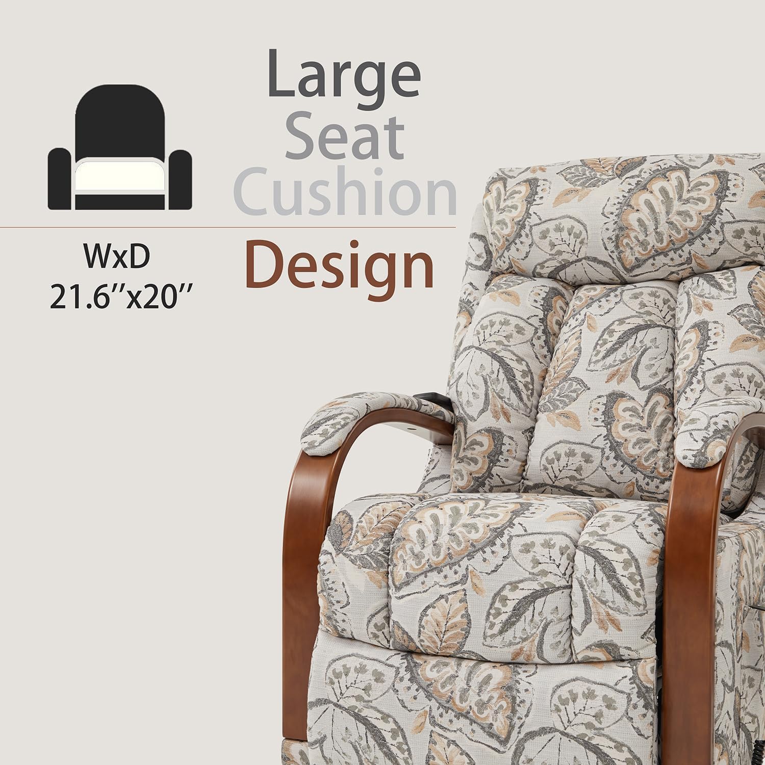 DYNOX 300 LBS Small Lift Chair Recliner with Heat and Massage, Dual Motor Power Lift Sofa for Elderly, Infinite Adjust for Back and Footrest (9185, Leaf Print, Linen Fabric)