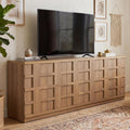 VividVibe Buffet Cabinet Sideboard with Storage, 93.9”Large 3D Woven Texture Credenza with 6 Pop-up Doors, Long Coffee Bar Cabinet Mid Century Modern for Entryway Living Room Brown Oak