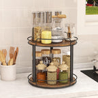 LAMU 9'' Wood Lazy Susan Turntable Organizer for Cabinet, 2 Tier Lazy Susan Spice Rack Organizer for Kitchen, Table Top, Countertop, Pantry, Medicine Organizer