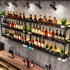 Wall Mounted Wine Rack, Floating Industrial Liquor Glass Holder 3 Tiers, Large Metal Wine Bottle Display Rack Hanging Shelf, for Home Bar Dining Room Decorative (Black, 70.86x35.43x9.84in)