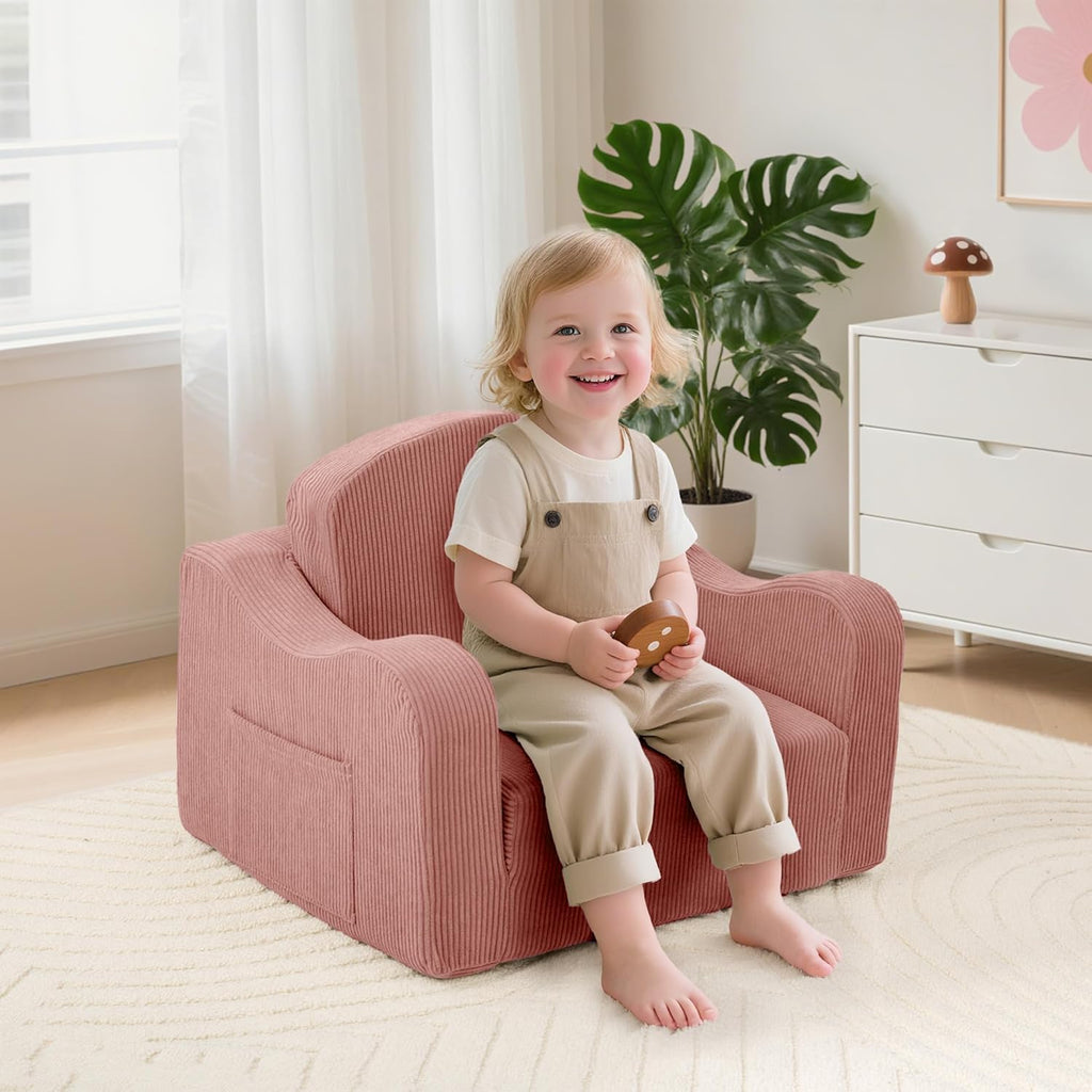 Airpanda Comfy Kids Chair and Couch, 2-in-1 Convertible Kids Sofa, Soft Fold-Out Design, Removable Washable Cover,Pink