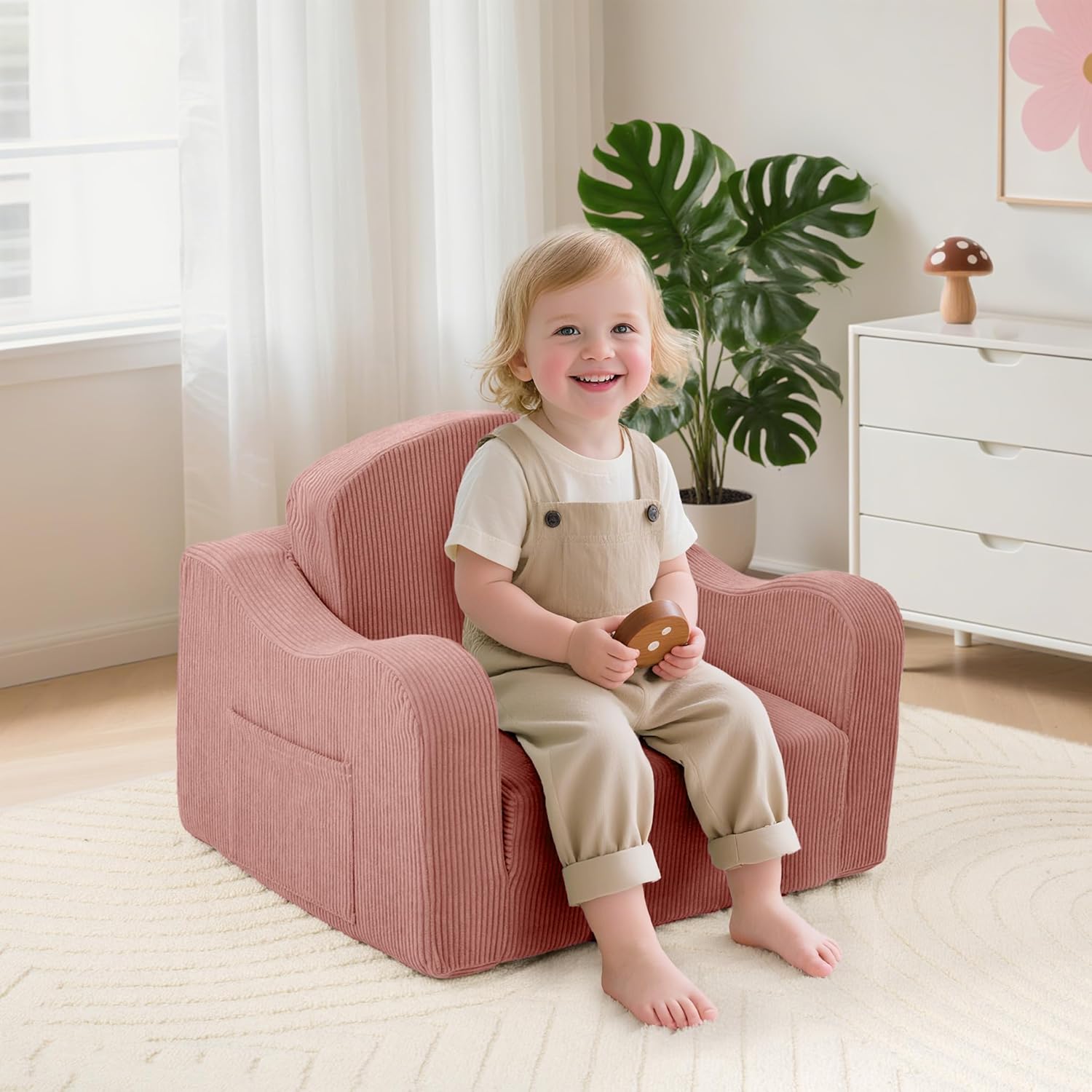 Airpanda Comfy Kids Chair and Couch, 2-in-1 Convertible Kids Sofa, Soft Fold-Out Design, Removable Washable Cover,Pink