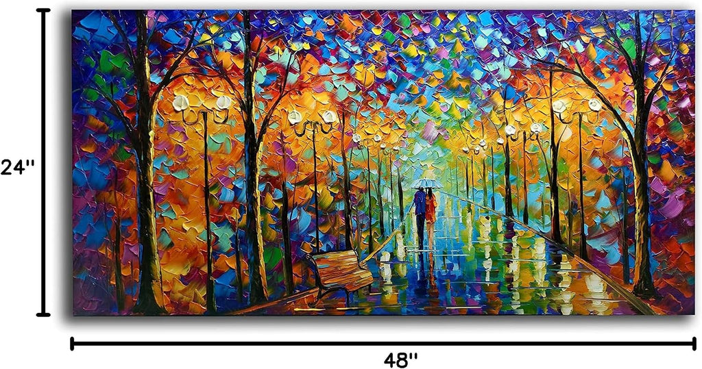 Tyed Art- Contemporary Art Landscape Oil Painting On Canvas Abstract Textured Tree Painting hand-painted acrylic frame wall art modern canvas painting 24x48inch