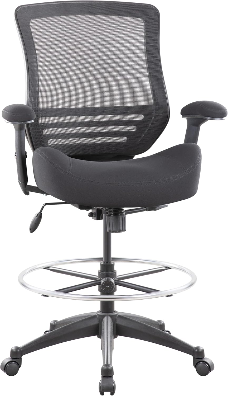 BOLISS 400lbs Mid Back Mesh Ergonomic Drafting Chair for Standing Desk Office Wide Chair Built-in Lumbar Support Big Adjustable Foot Ring Height Adjustable Armrest (Black)