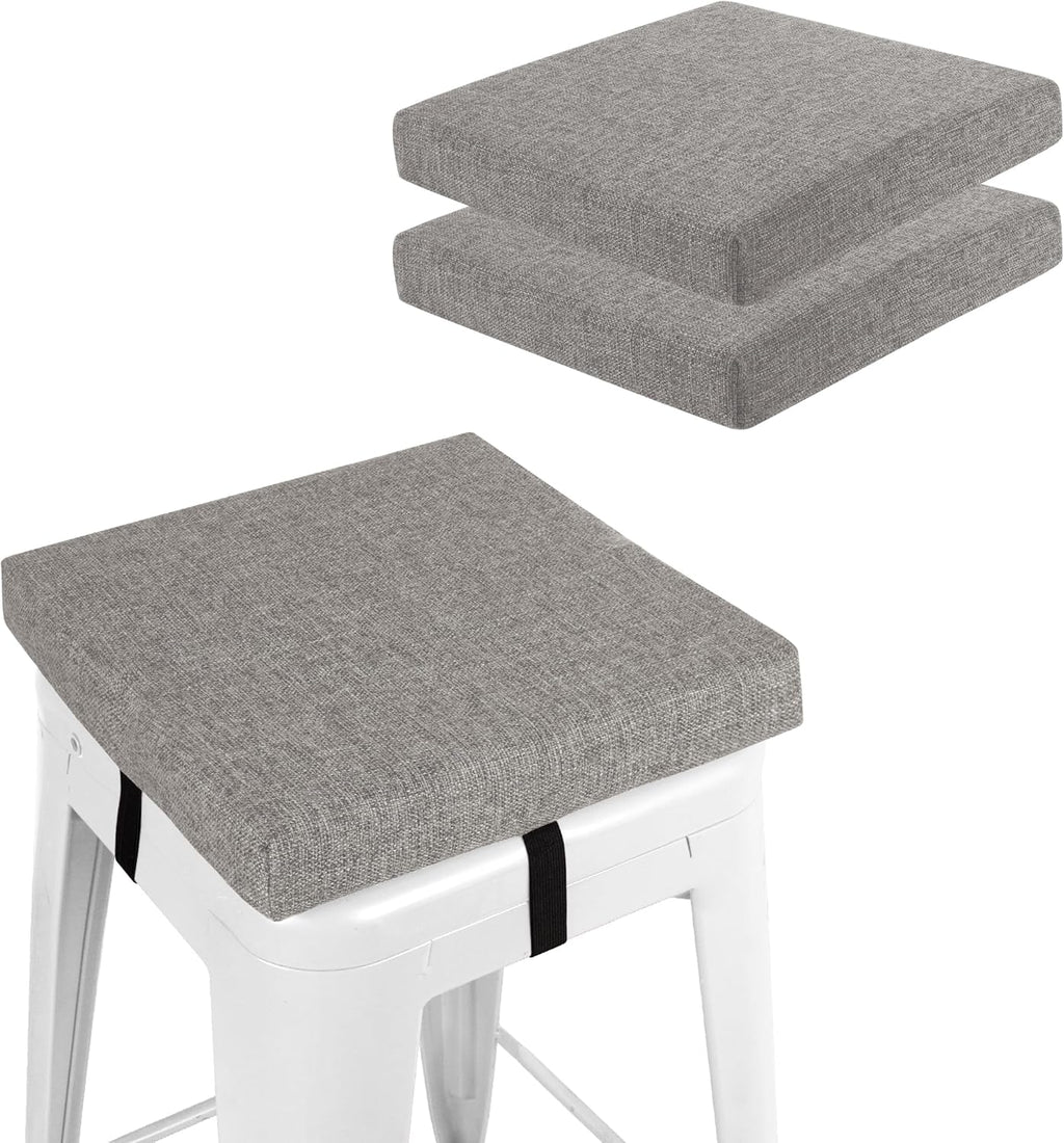 Square Bar Stool Cushions Set of 2 Non-Slip Chair Pads with Ties 2" Thick Chair Cushions with Machine Washable Cover 12" X 12" (Light Grey)