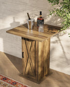 LITTLE TREE Bar Table with Storage Cabinet, 39.4" H Square High Top Pub Table, Wood Bistro Cocktail Table, Farmhouse Design with 3-Tier Cabinet for Pub, Bistro, Bar, Coffee, Dining Rustic Brown