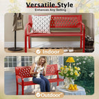 VINGLI 47'' Outdoor Bench, Weather Resistant Garden Patio Bench Powder Coated Iron Frame w/PVC Mesh Backrest Slatted Seat, 2-Person Outdoor Furniture for Front Porch Entryway Park (Red)