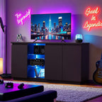 iPormis Sideboard Buffet Cabinet with Storage & LED Lights, Modern Credenza Sideboard With Doors and Adjustable Shelves, 60" Coffee Bar Table Storage Cabinet for Dining Room Kitchen Living Room, Black