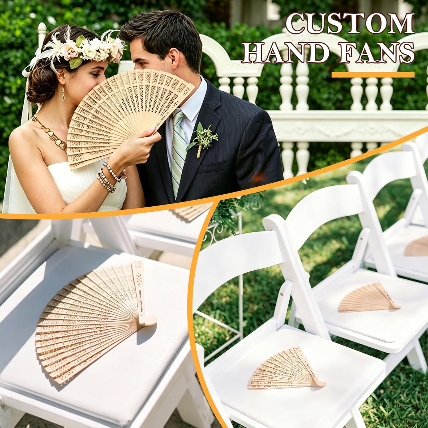 Personalized Wedding Fans for Guests, Custom Wooden Folding Hand Fans, Engraved Name Date, Bulk Wedding Favors Gifts