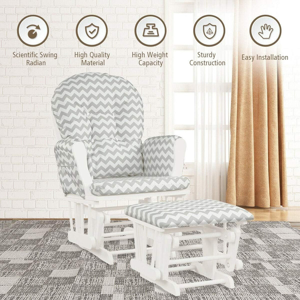 Nursery Rocking Chairs Nursery Glider Rocking Chair Wood Baby Rocker with Ottoman Cushion Upholstered Nursing Chair with Padded Arms (Stripe)