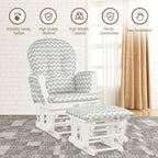 Nursery Rocking Chairs Nursery Glider Rocking Chair Wood Baby Rocker with Ottoman Cushion Upholstered Nursing Chair with Padded Arms (Stripe)