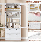 Modern Farmhouse Kitchen Pantry Cabinet with Glass Doors – 72" Tall, 2 Large Drawers, Adjustable Shelves, Versatile Storage Sideboard for Dining Room, Living Room, or Bathroom – White
