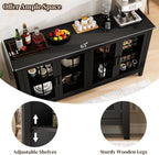 63 Inch Sideboard Buffet Cabinet with 4 Glass Doors, Coffee Wine Bar Storage Cabinet, Modern Buffet Table with Storage for Dining Room, Kitchen, Living Room, Black