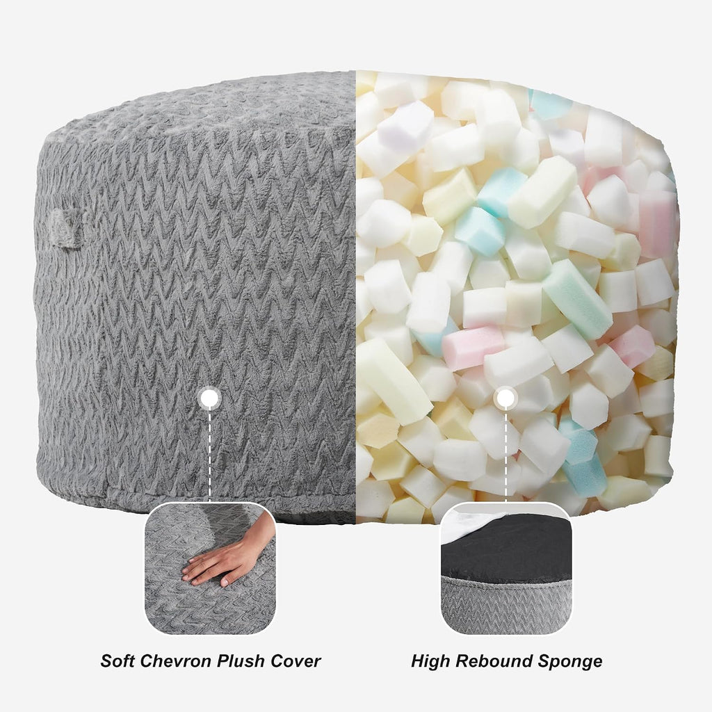 Homguava Bean Bag Chair: 4' Bean Bags with Memory Foam Filled, Large Beanbag Chairs Soft Sofa with Dutch Chevron Plush Cover 4FT(44"×44"×26"),Grey