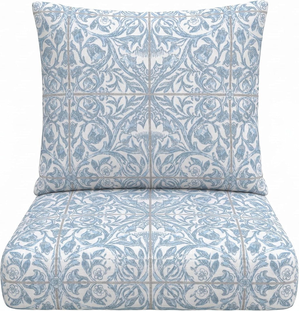 RSH DECOR: Sunbrella Deep Seating Cushion with Pillow Back | 24” x 26” x 5" Seat | Water & Fade-Resistant | Outdoor Chair Cushion Set for Patio Furniture | Made in USA (Provincial Azure)
