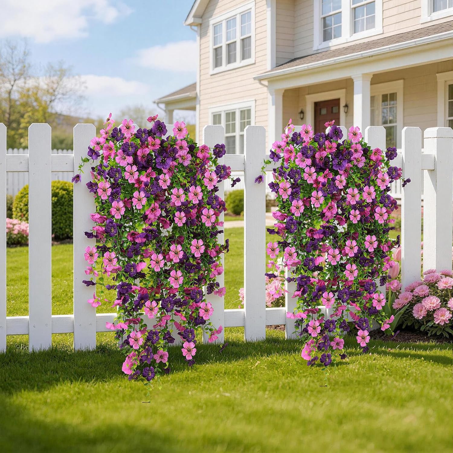 Artificial Hanging Flowers for Outdoors, 6PCS Faux Silk Artificial Flowers for Outdoors, UV Resistant Fake Flowers, No Fade Trailing Greenery, Decor for Home Porch Patio Balcony Garden Yard