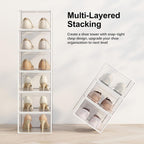 SEE SPRING 12 Pack Shoe Storage Box, Clear Plastic Stackable Shoe Organizer for Closet, Space Saving Foldable Shoe Rack Sneaker Container Bin Holder