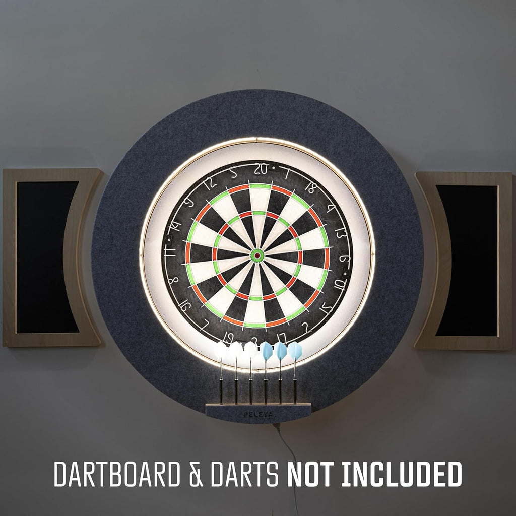 Dart Board Cabinet Set with LED Light; Bristle Dartboard, Built in LED Light, Darts and Chalkboards