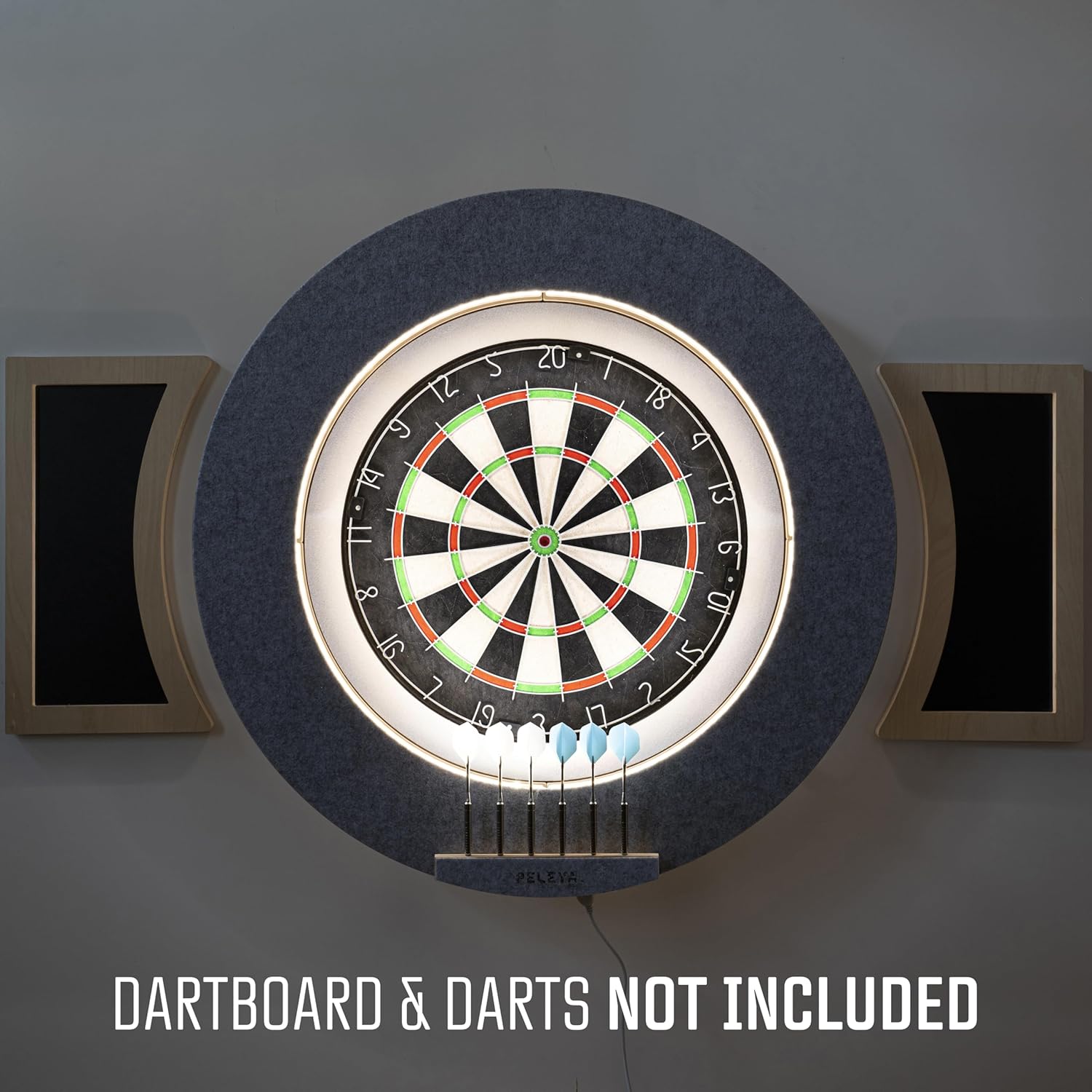 Dart Board Cabinet Set with LED Light; Bristle Dartboard, Built in LED Light, Darts and Chalkboards