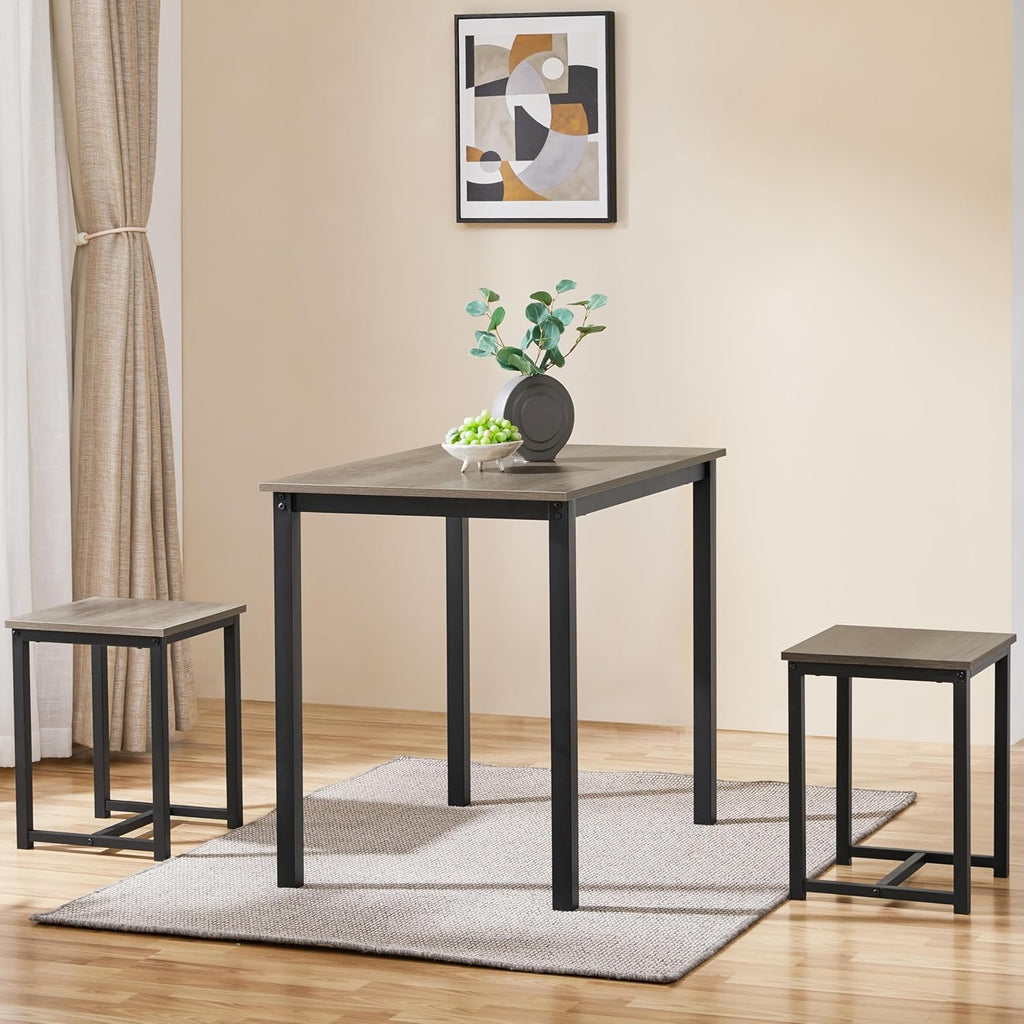 Yaheetech 3 Piece Dining Table Set - Kitchen Table & Chair Sets for 2 - Compact Table w/ 2 Stools & Space Saving Design for Dining Room Living Room Kitchen, Gray