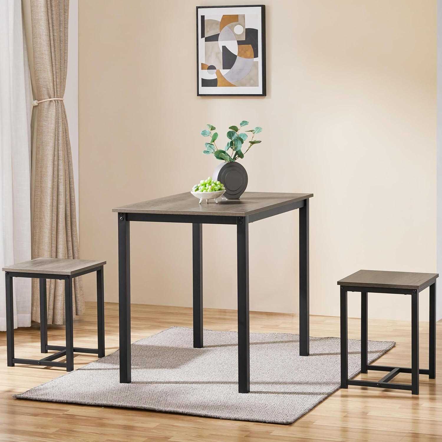 Yaheetech 3 Piece Dining Table Set - Kitchen Table & Chair Sets for 2 - Compact Table w/ 2 Stools & Space Saving Design for Dining Room Living Room Kitchen, Gray