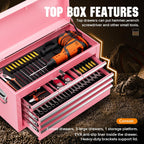 Crownland 8 Drawer Rolling Tool Chest with Wheels, Lockable 2 in 1 Detachable Tool Cabinet wit Drawers and Black Liners, Garage Top Toolbox and Bottom Storage Cart with Side Hooks,Pink