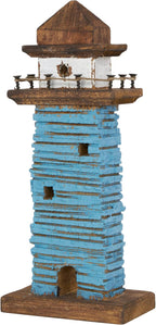 Deco 79 Wood Light House Decorative Sculpture Distressed Home Decor Statues with Blue and Brown Accents, Set of 2 Accent Figurines 5" W, 10" H, Red