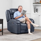 Watson & Whitely Oversized Genuine Leather Power Recliner Chairs for Big and Tall, Wall Hugger Recliner with Power Headrest & Charging Ports, Extra Large Reclining Chair for Living Room, Navy Blue