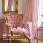 NICETOWN Rose Pink Plaid Curtains for Nursery, Tie Top Bow Knot Checkered Girls Room Window Treatments, Coquette Room Decor Semi Sheer Light Filtering Living Room Drapes, W52 x L84, 2 Panels