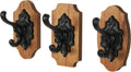 Deco 79 Wooden Fleur De Lis Vintage Inspired Wall Hook with Black Metal Hooks and Curved Edges, Set of 3 4" W, 6" H, Brown